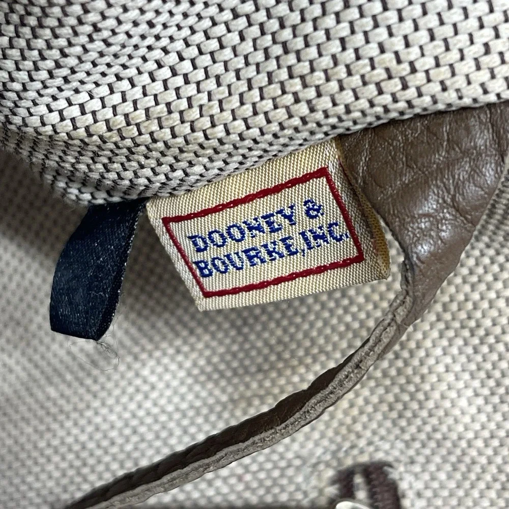 Vintage Dooney & Bourke Signature Canvas & Leather Shoulder Hobo Bag‎ Kaki Brown
